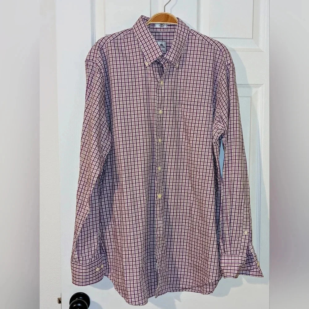 Peter Millar Men's White Purple & Yellow Plaid Cotton Dress Shirt‎ SIZE L $138